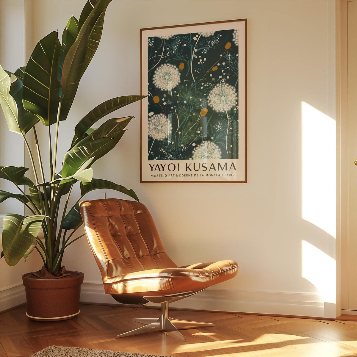 Abstract Yayoi Kusama green print with delicate floral details