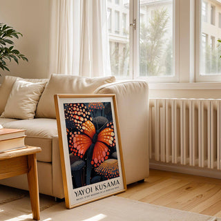 Poster butterfly print with orange hues and intricate details