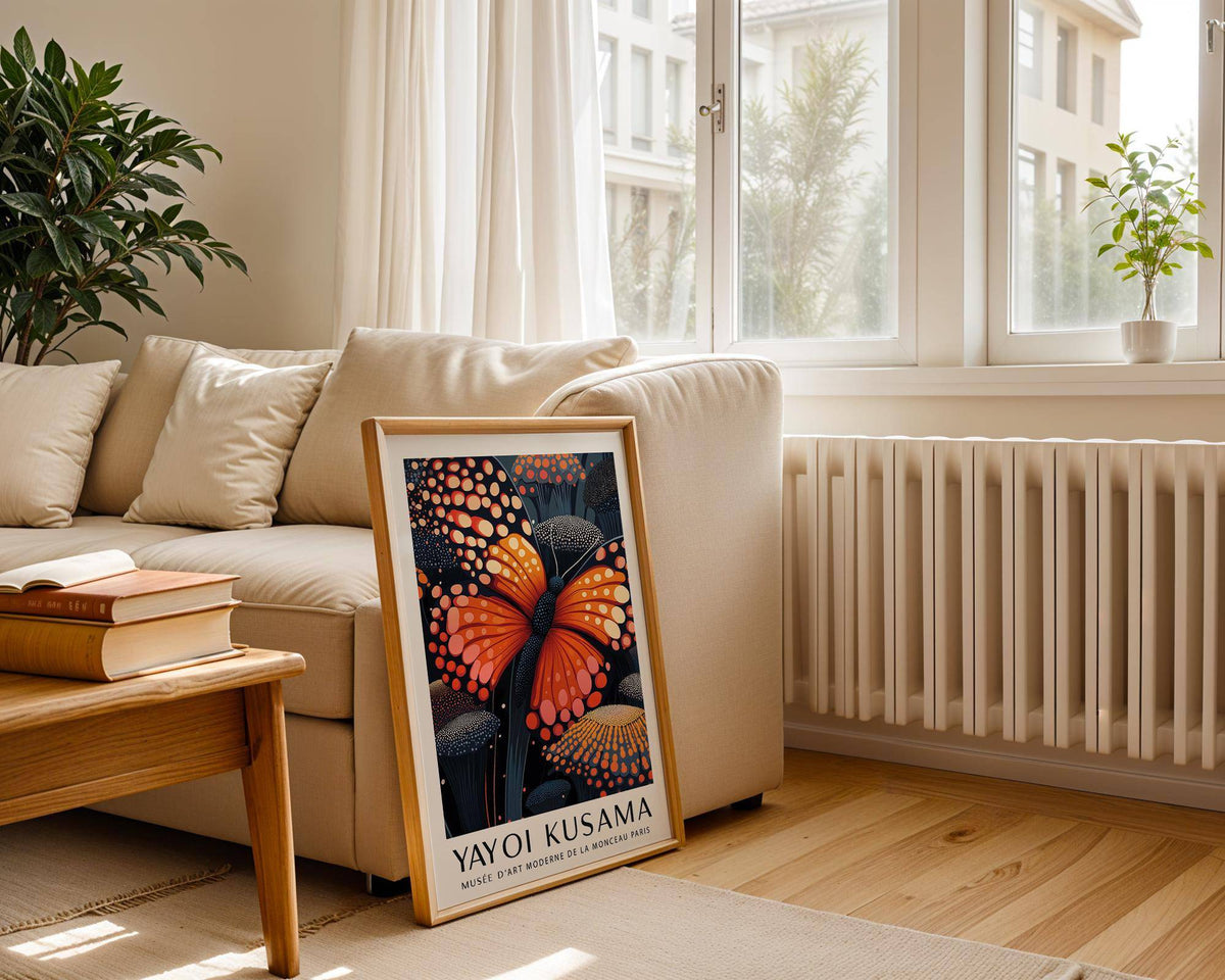 Poster butterfly print with orange hues and intricate details