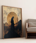 Japanese samurai silhouette wall art with Wabi Sabi influence