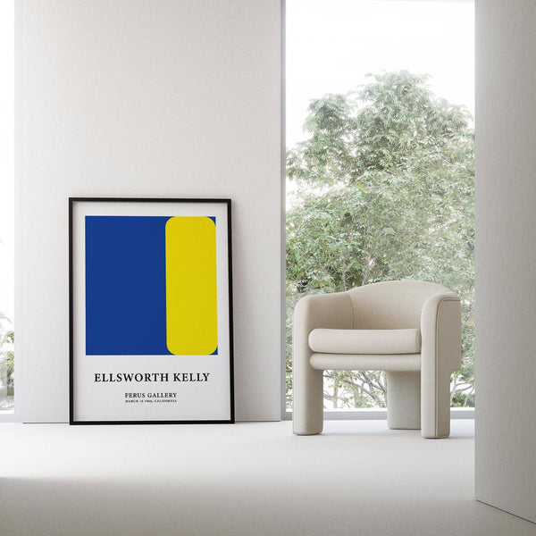 Bold yellow and blue minimalist art print for contemporary living rooms