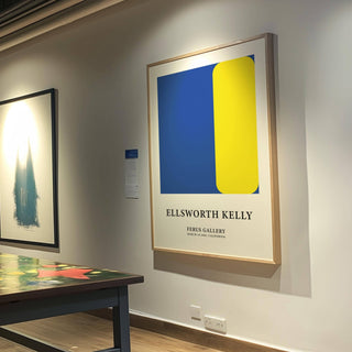 Statement minimalist art print in bright yellow and blue for gallery walls