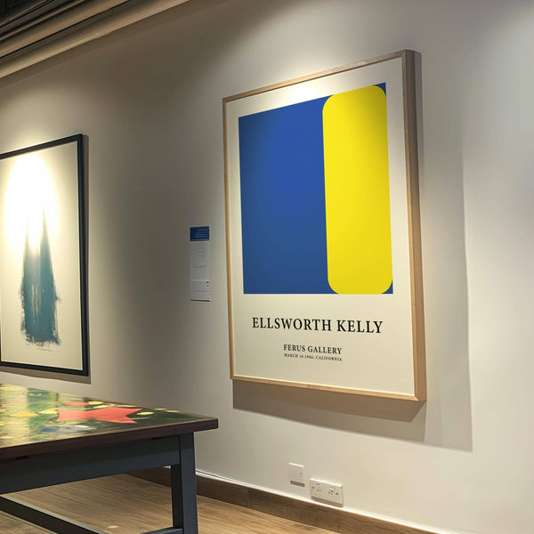 Statement minimalist art print in bright yellow and blue for gallery walls