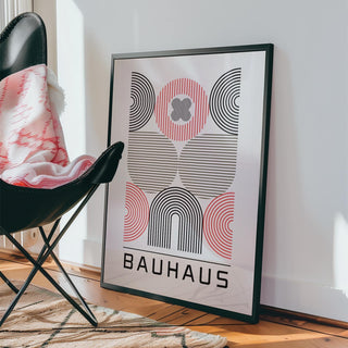 Framed Bauhaus design used as wall art for home office