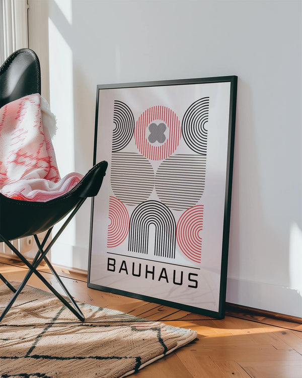 Framed Bauhaus design used as wall art for home office