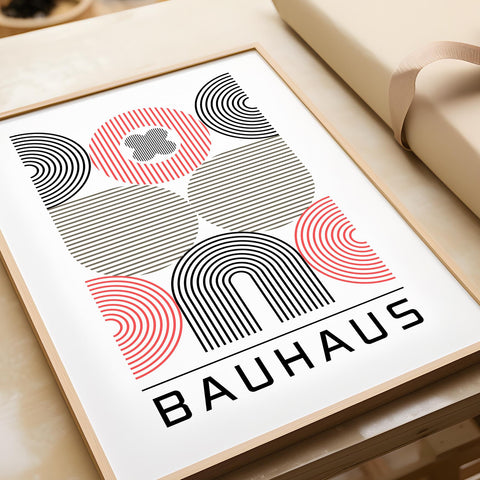 Red and black Bauhaus art print for home decor