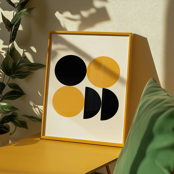 Mid-century modern home using minimalist geometric posters