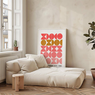Contemporary bold MCM wall art with coral and ochre tones