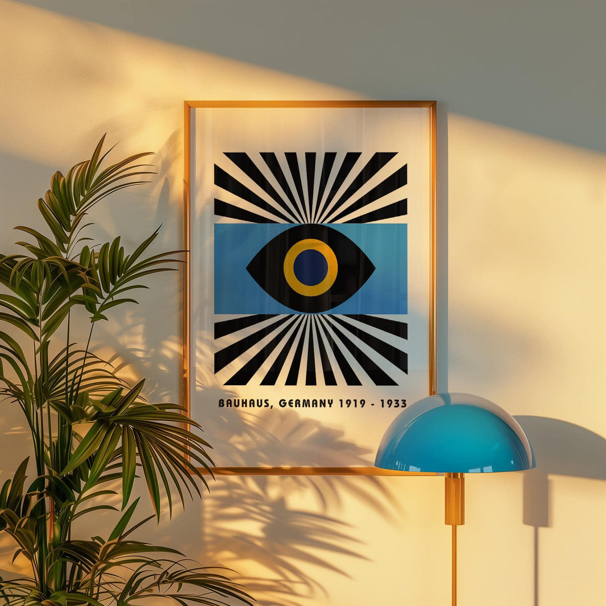 Abstract yellow and blue wall art in modern art geometric format