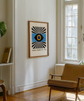 Retro abstract eye wall art with bold colours