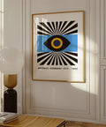 Geometric Bauhaus eyes print in blue and black