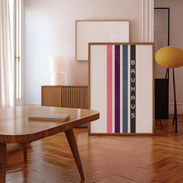 Matte finish geometric art wall poster featuring vibrant vertical layout