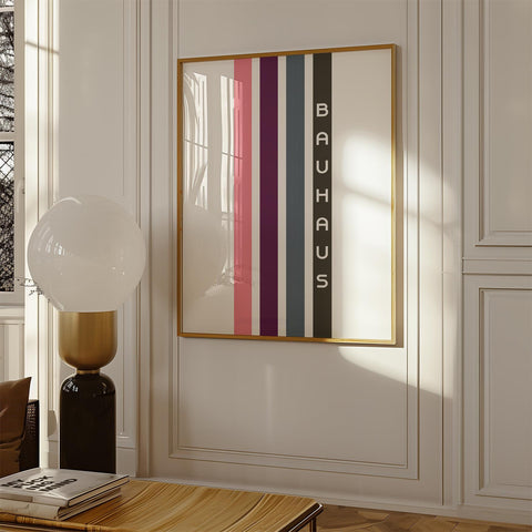 Minimalist Bauhaus print with colourful stripes