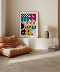 Modern Bauhaus wall art with vibrant shapes