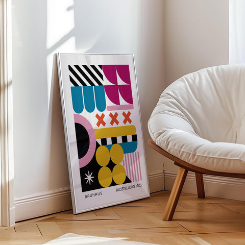 Abstract geometric Bauhaus print in bright colours