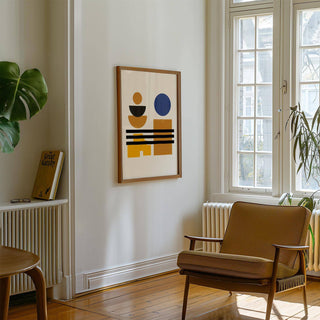 Sophisticated blue and brown wall art print perfect for vintage interiors