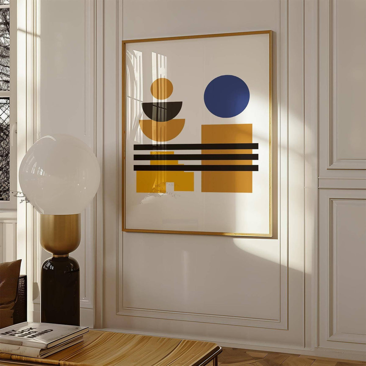 Abstract blue and brown wall art print for minimalist interior design