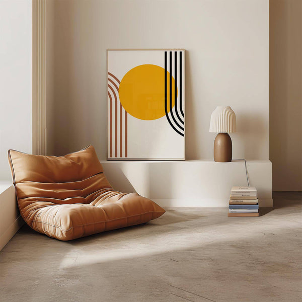 Minimalist Bauhaus sun print with structured lines