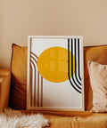 Mid-century inspired yellow and black abstract wall art