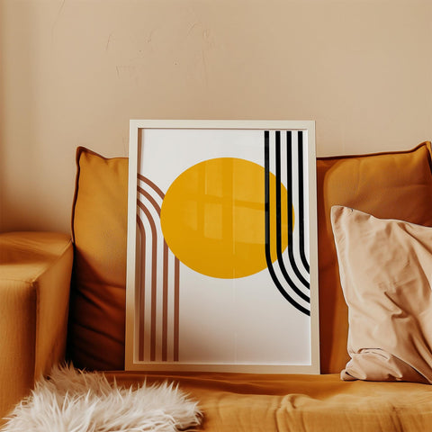 Mid-century inspired yellow and black abstract wall art