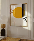 Modern wall decor with yellow circle and lines