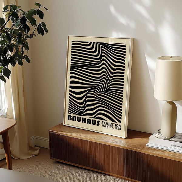 Optical illusion striped pattern in black minimalist wall art