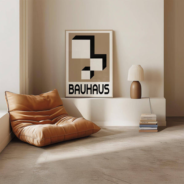 Brown High-quality geometric wall hanging with black and white lines