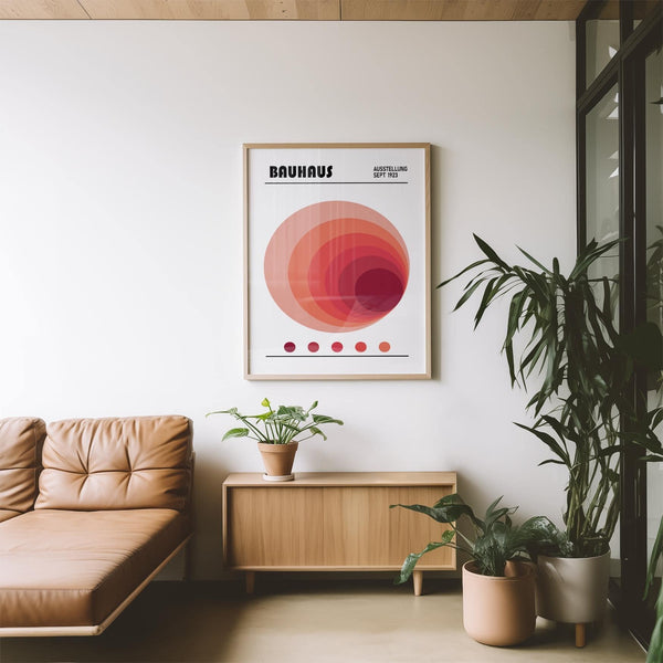 Modern workspace with geometric wall art office print