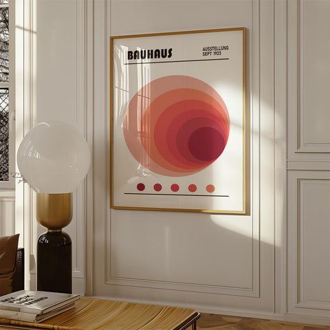 Bauhaus spiral circle print in red tones