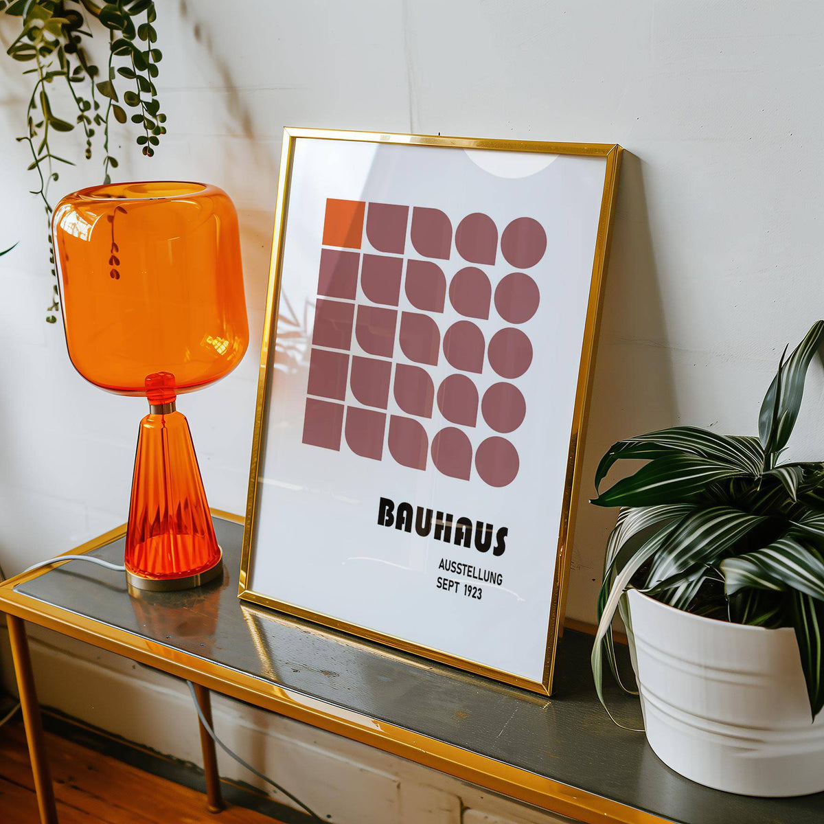 Abstract wall hanging geometric print featuring bold colour contrasts