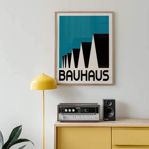 Modern Bauhaus print with rooftop-inspired design