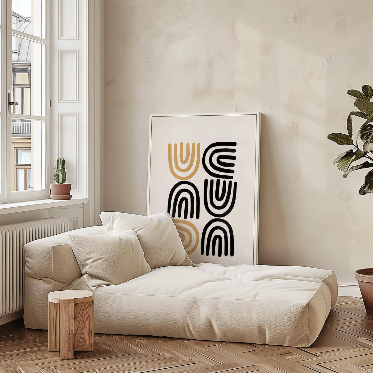 Luxurious black and gold pictures with modern geometric arches design