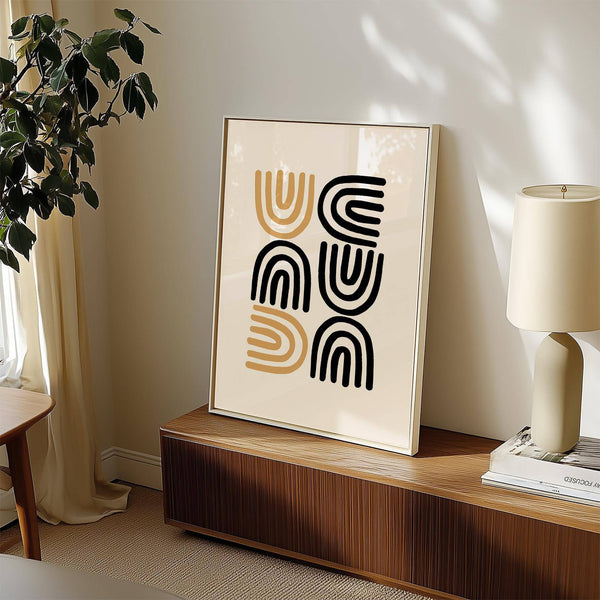 Contemporary black and gold pictures featuring minimalist geometric shapes