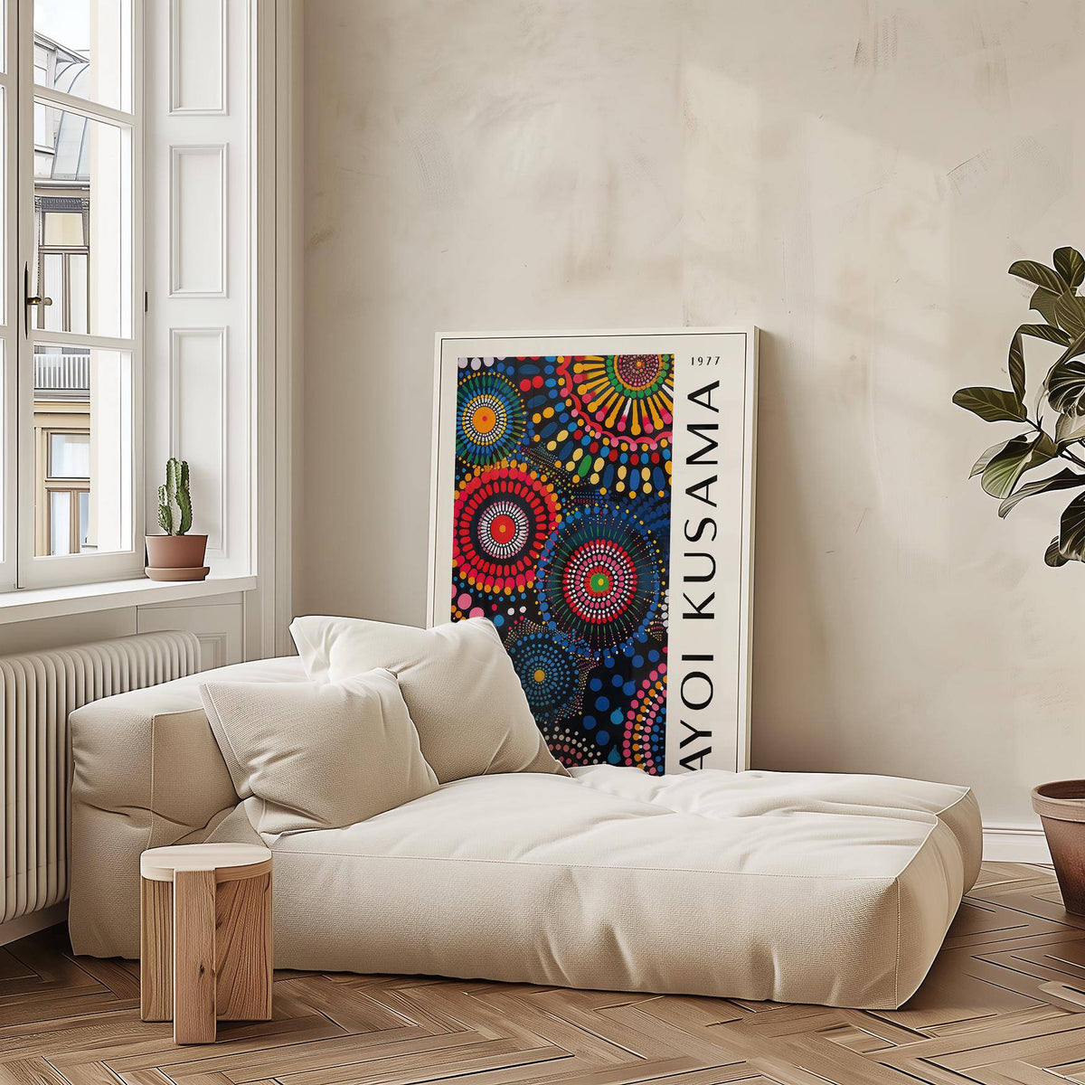 Colourful abstract dots featured in mandala art for wall poster