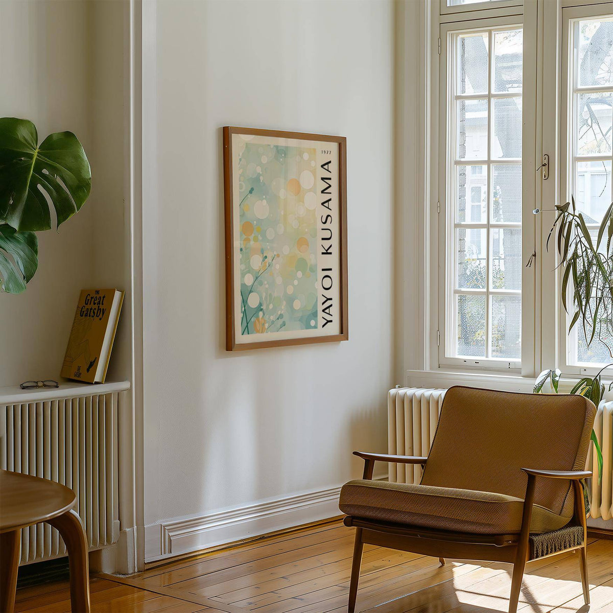 Nature-inspired light blue wall decor with soft green and cream accents