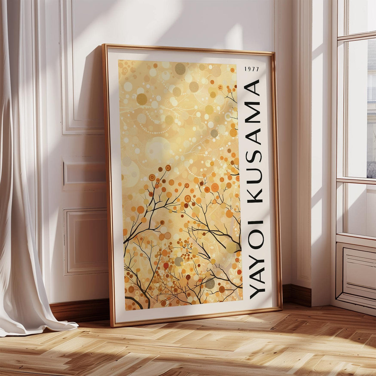 Abstract yellow nature art with intricate patterns