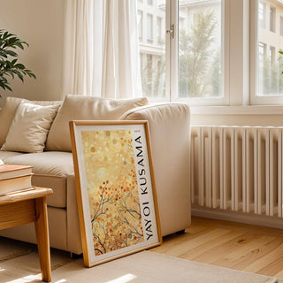 Stylish yellow nature art with organic flowing shapes