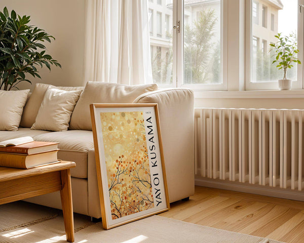 Stylish yellow nature art with organic flowing shapes