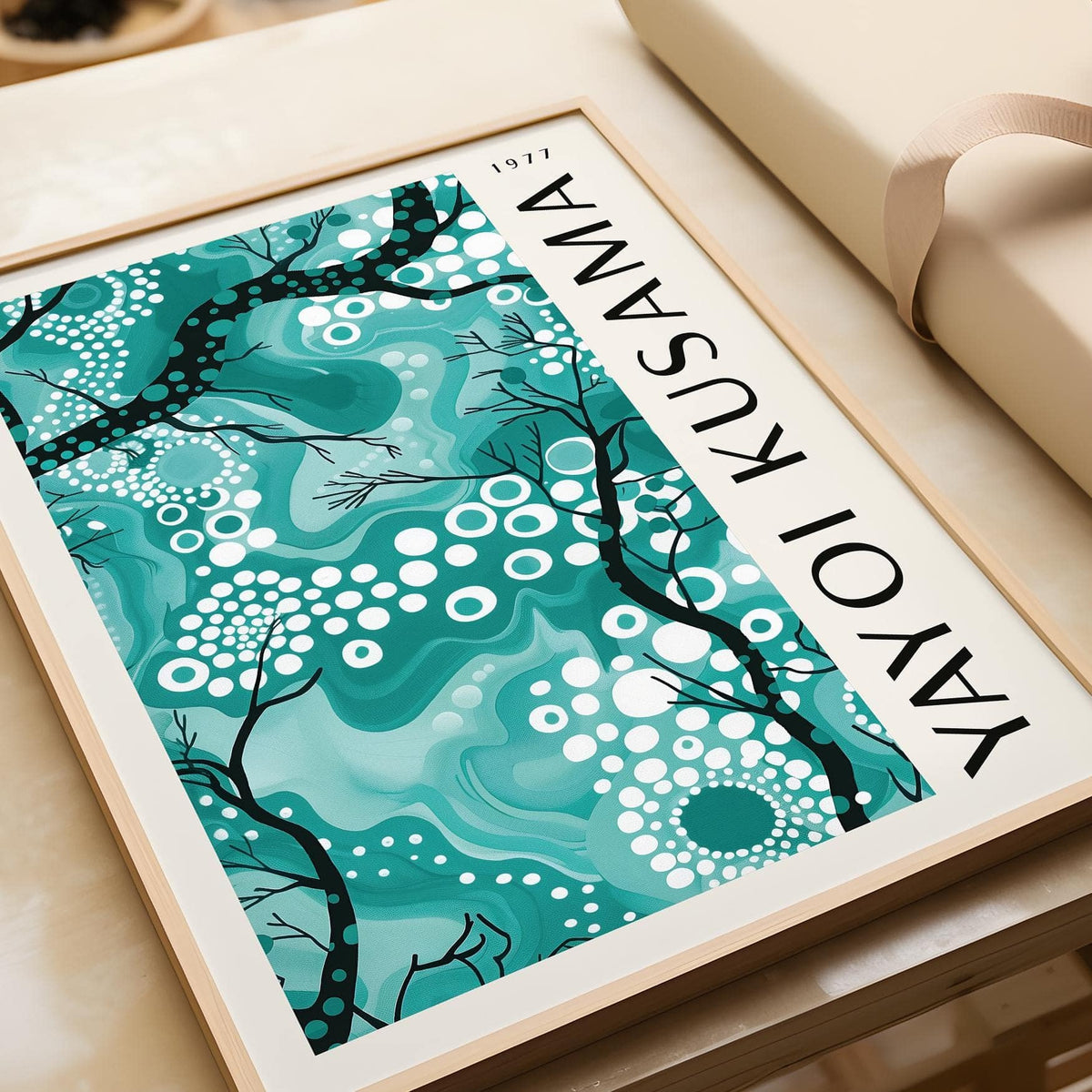 Teal wall decor print designed for Japandi and modern interiors