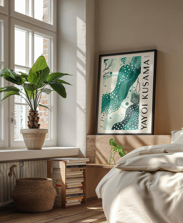 Black White and Green Poster with intricate dots