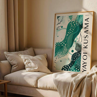 Black White and Green Poster featuring organic shapes