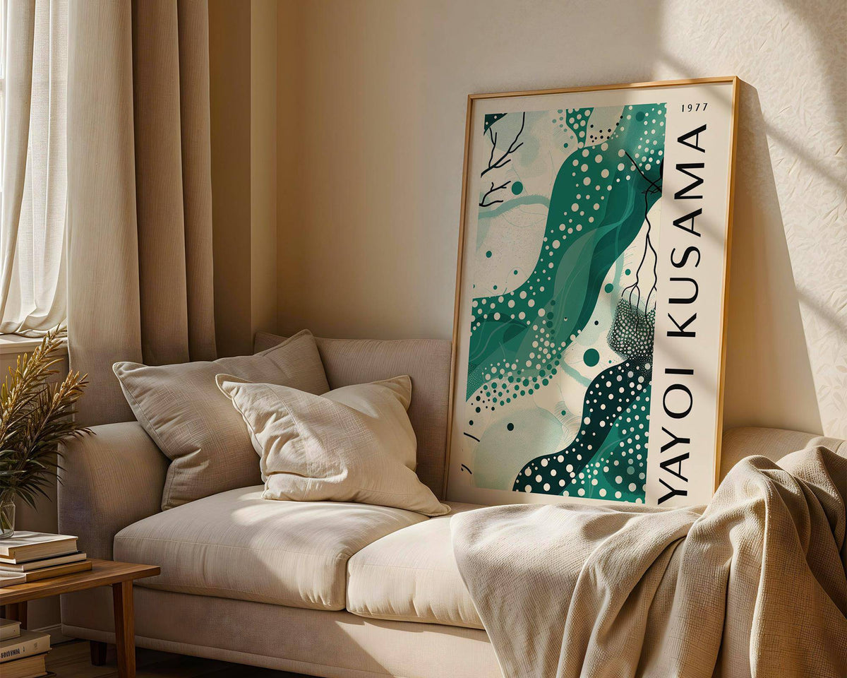 Black White and Green Poster featuring organic shapes