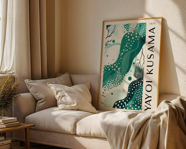 Black White and Green Poster featuring organic shapes