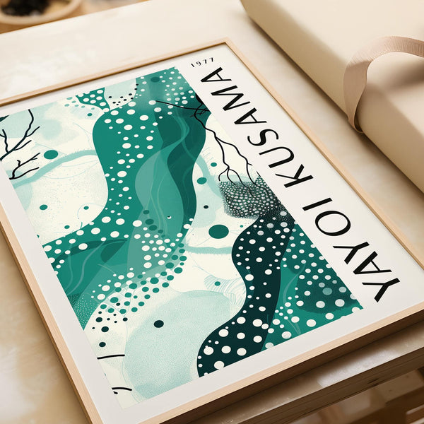 Abstract Black White and Green Poster with flowing patterns