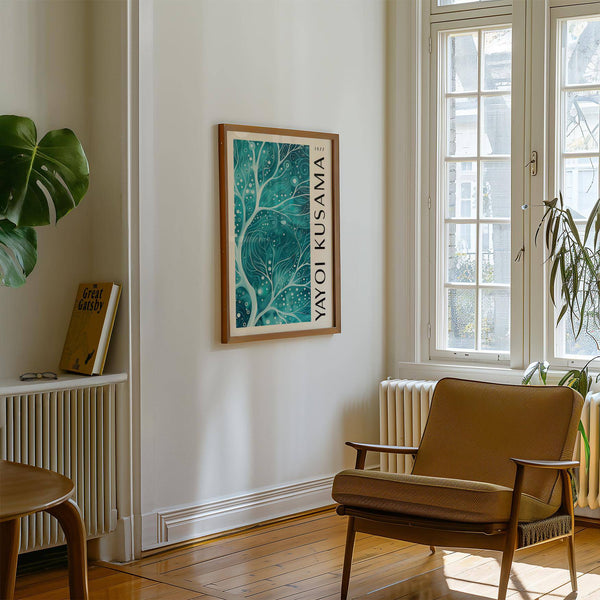 Elegant teal color wall art with botanical patterns for minimalist office