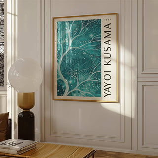Nature-inspired teal color wall art for Japandi-style spaces