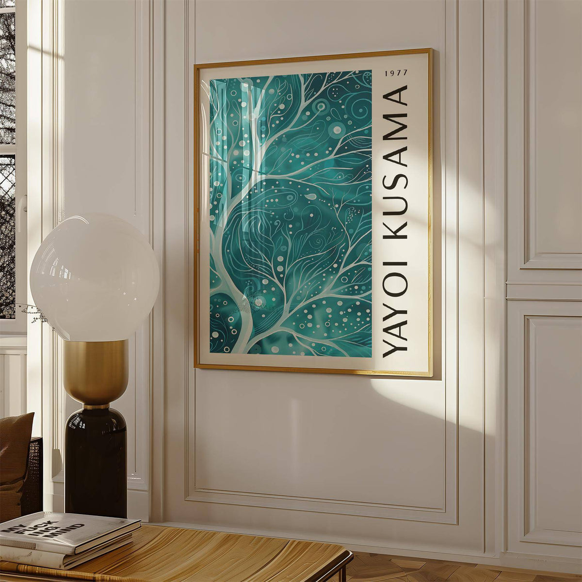 Nature-inspired teal color wall art for Japandi-style spaces