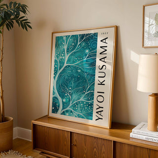 Cool-toned teal color wall art with abstract natural elements