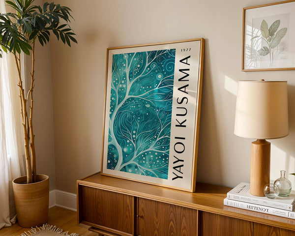 Cool-toned teal color wall art with abstract natural elements