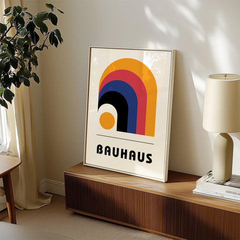 Bauhaus-style wall art with vibrant arches